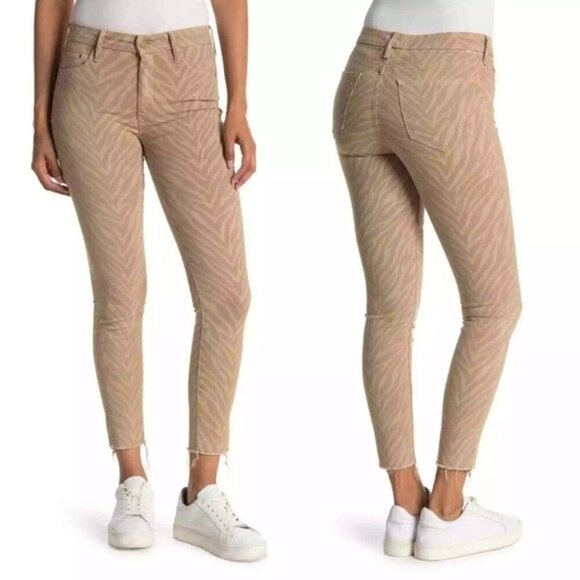 Mother Jeans Tan The Looker Fray Sweet Stripes Skinny Raw Hem Size 27 - Picture 1 of 12